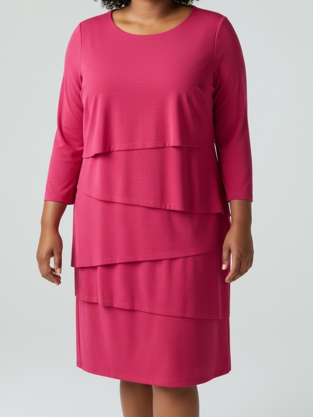 Tahari Arthur S Levine Layered Long-Sleeve Sheath Dress in Fuchsia Pink